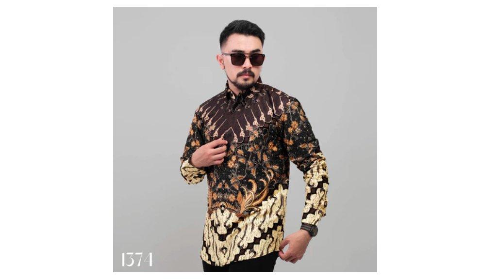 DGM kemeja batik pria premium lengan panjang motif daun 1374