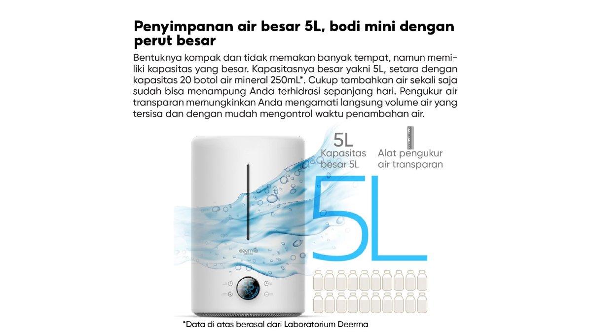 Deerma 4 Touch Version Humidifier hadir dengan kapasitas besar tapi bodi kompak.