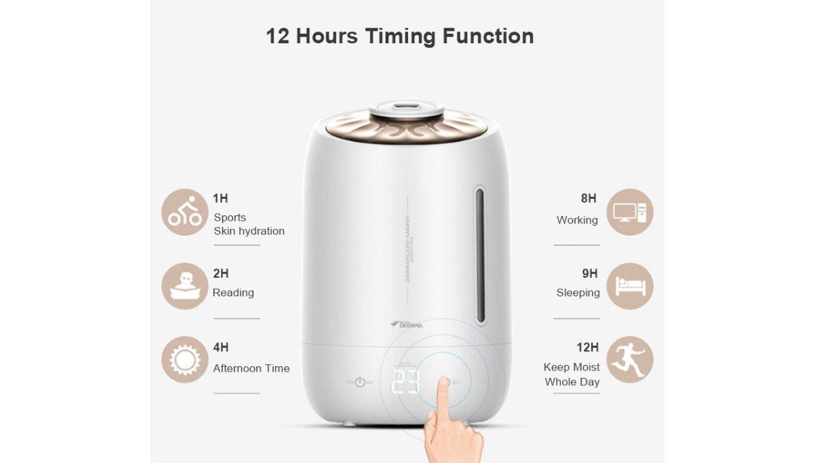Deerma 5L Humidifier F600 dengan 12 hours timing function.