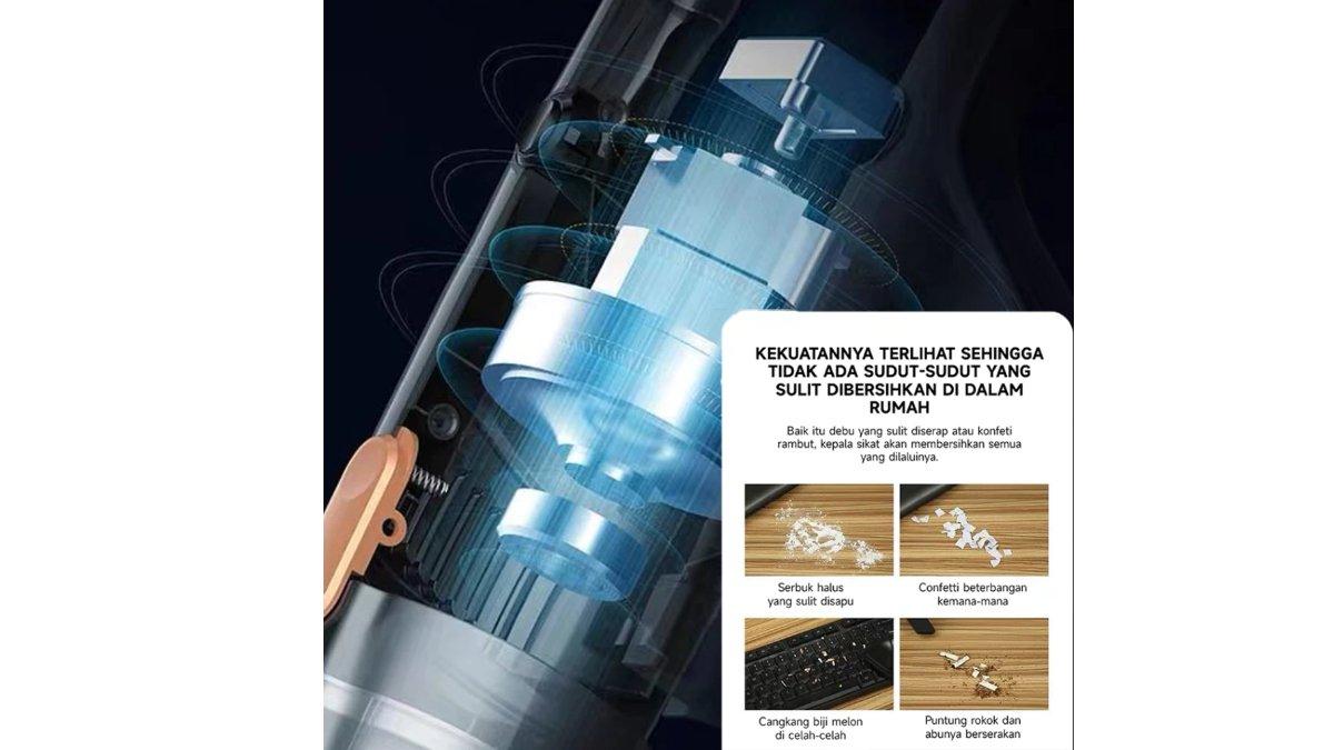 Deerma DX115C Portable Handheld 2 in 1 Vacuum Cleaner dengan daya hisap kuat.