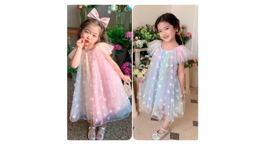 Dress Anak Perempuan Korean Girl Baby Puffy Tulle Fairy Gradient Princess