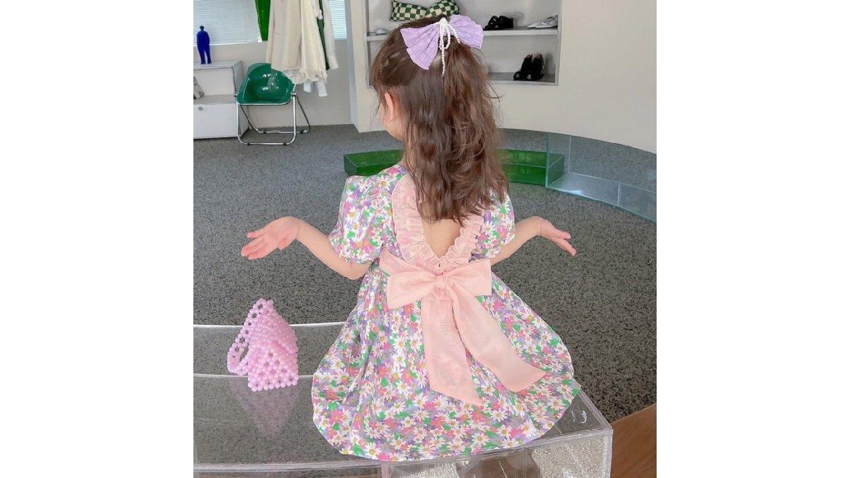 Dress Sirkulasi Flower Daisy Pita Belakang Baju Anak Perempuan