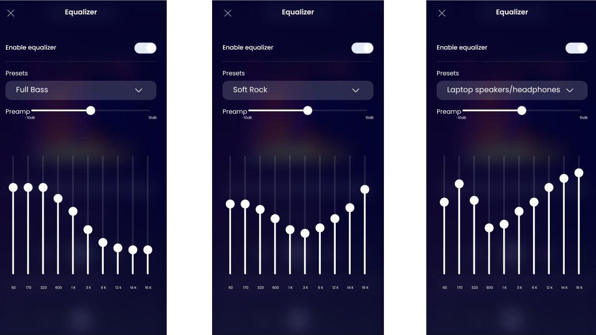 Tampilan equalizer Winamp di HP Android