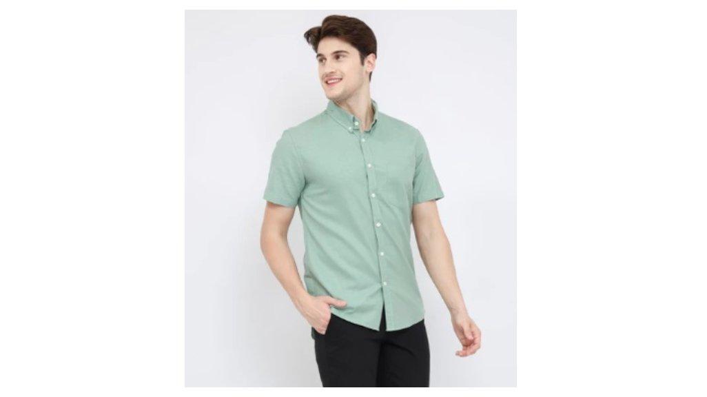 Eniqno Kemeja Pria Lengan Pendek Polos Katun Linen - Sage