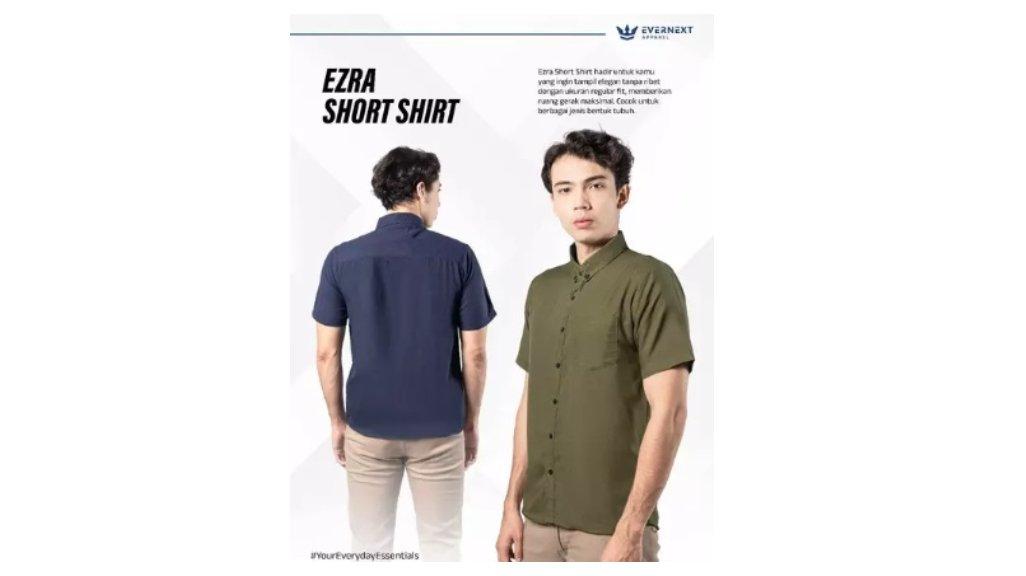 Evernext - Kemeja Pendek Pria Ezra Short Shirt Kemeja Polos Pria Kemeja Kantor Casual Pria
