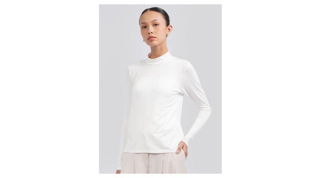 Executive High Neck Long Sleeve Top Off White
