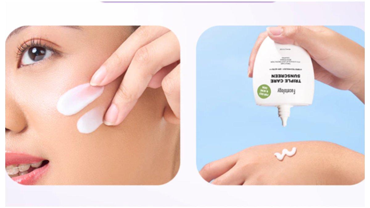 Mengaplikasikan sunscreen ke wajah