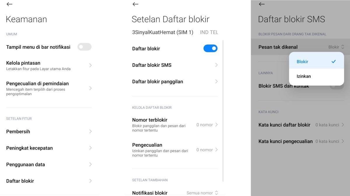Ilustrasi mengaktifkan fitur Filter SMS dari pengirim yang tidak dikenal di HP Android Xiaomi