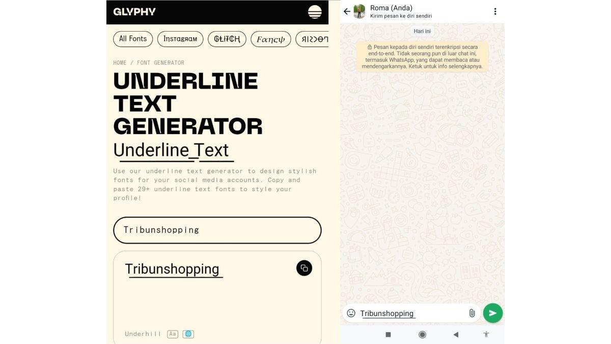 Ilustrasi font tulisan garis bawah di WhatsApp
