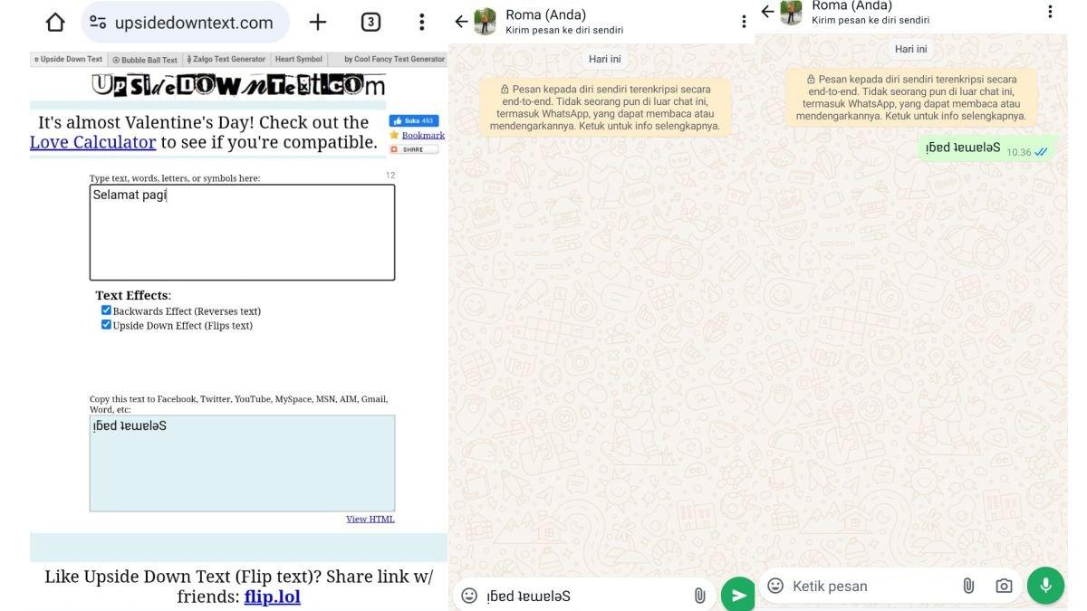 Ilustrasi font WhatsApp tulisan terbalik