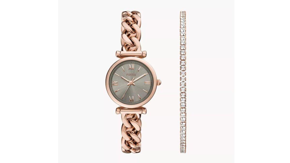 Fossil Carlie Rose Gold Jam Tangan Wanita 28 MM ES5378SET