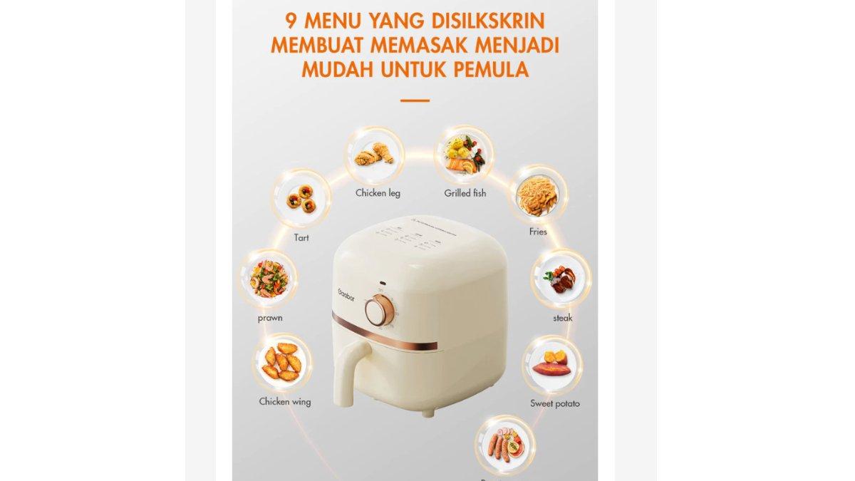 Gaabor Air Fryer Low Watt GA-M4A0 dengan berbagai pilihan menu.