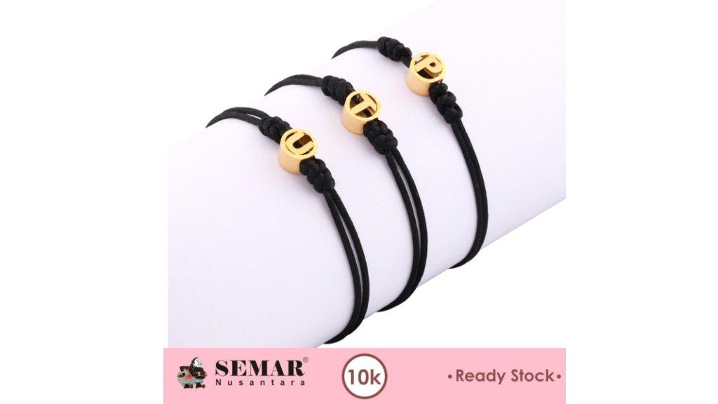 Gelang Emas Tali Hitam Huruf Round Gold 10K