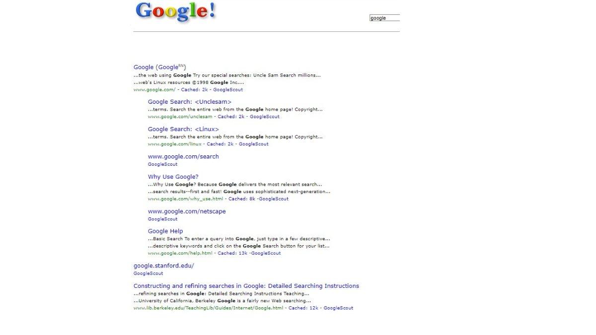 Tampilan jadul Google di tahun 1998