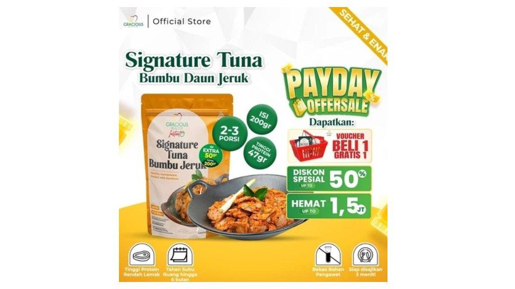 Gracious Signature Tuna Bumbu Daun Jeruk - Protein 47gr (Makanan Instant Sehat Siap Saji)