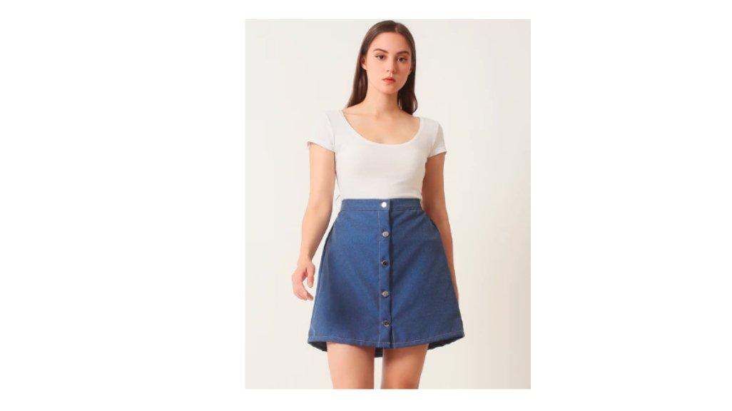 HELLEN skort denim look Rok A line Flare Mini Jeans pendek Fit M to Bigsize XL BB 40-80 KG