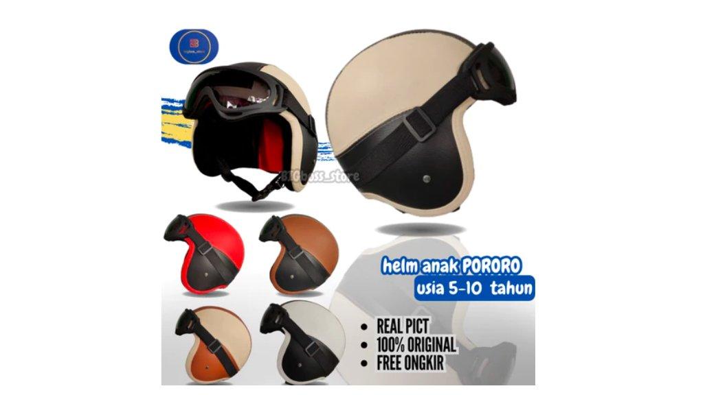 HELM ANAK PORORO RETRO KEKINIAN USIA 5-10 TAHUN FULL KULIT SINTETIS FREE KACAMATA