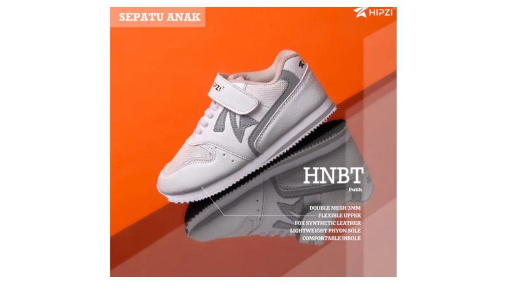 HIPZI Sepatu Anak Sekolah Sneaker Laki Laki & Perempuan Original Anti Selip Nyaman HNBT Abu Putih