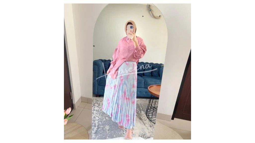 Haseena Rok Plisket Ceisya Motif Marble Bawahan Wanita Dewasa Skirt Ala Korea