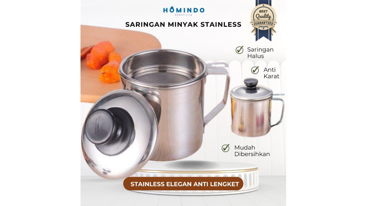 Homindo Oil Pot Filter Wadah Saringan Minyak Stainless Steel 1,3 Liter dan 1 Liter