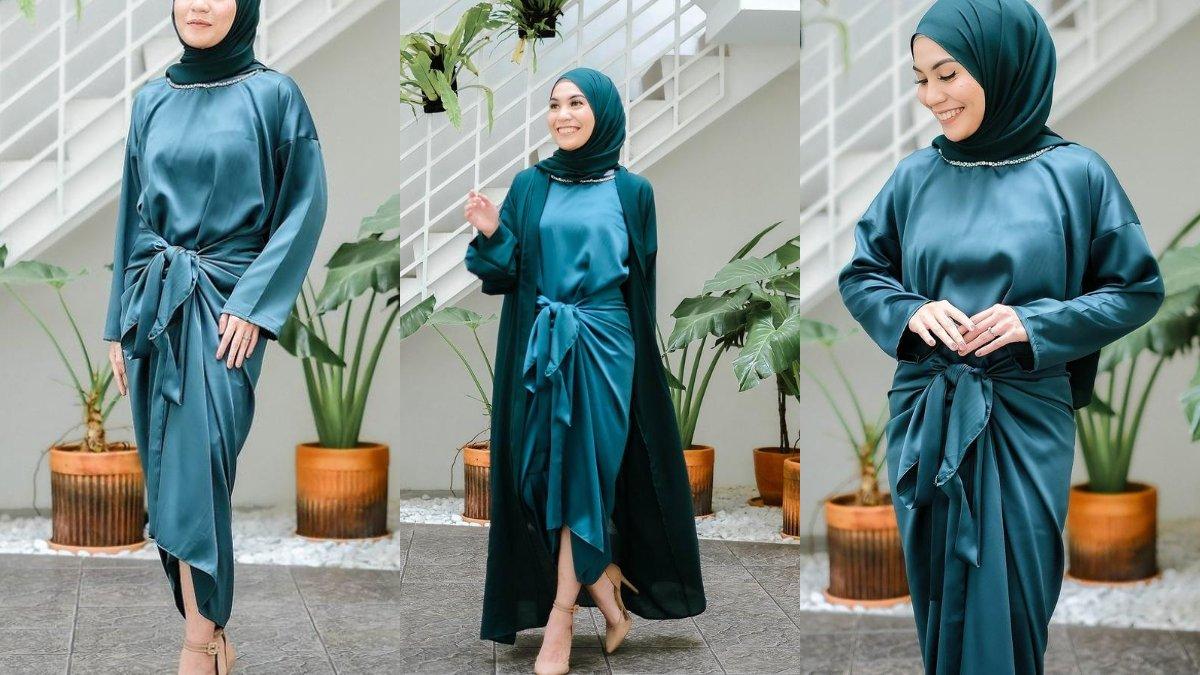 Ilustrasi Baju Lebaran dengan Warna Hijau Emerald yang Bikin Tampilan Segar dan Menawan.