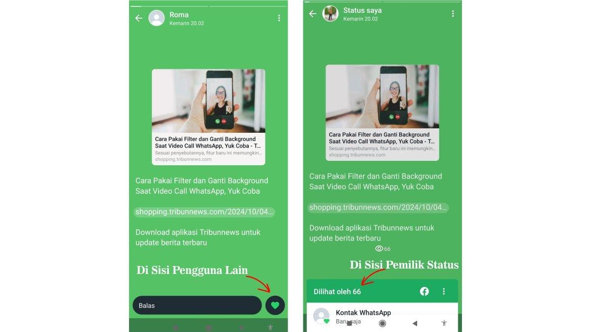 Ilustrasi fitur like atau menyukai status WA