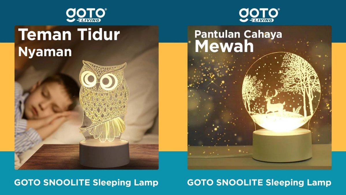 Ilustrasi GOTO Snoolite Lampu Tidur Karakter Aesthetic Hiasan untuk kamar anak.