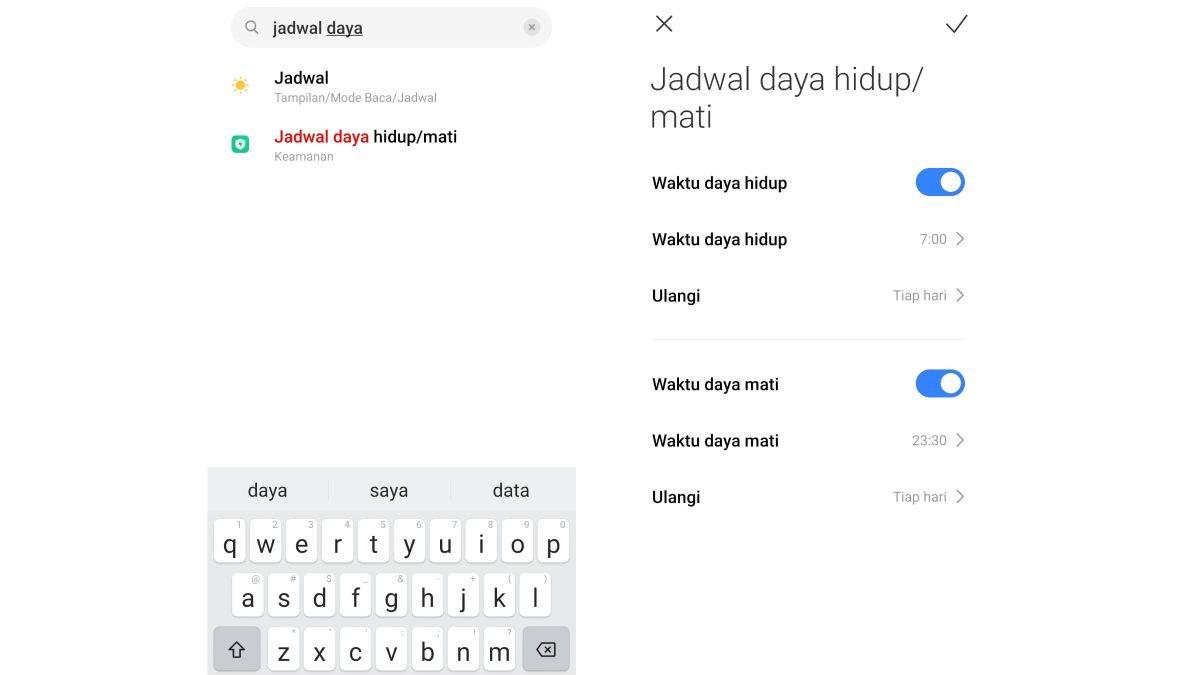 Ilustrasi mengaktifkan jadwal nyala dan mati otomatis, alternatif restart HP tanpa tombol power