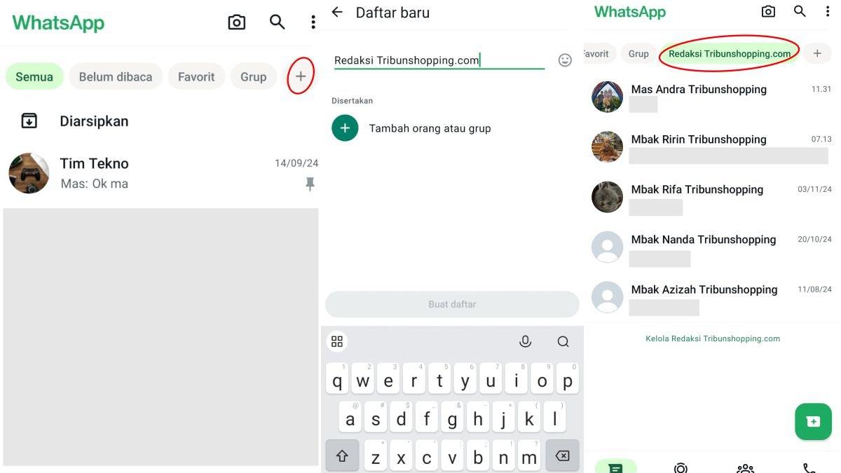 Tampilan cara membuat Daftar atau List Chat WhatsApp untuk disaring sesuai kebutuhan dan keinginan