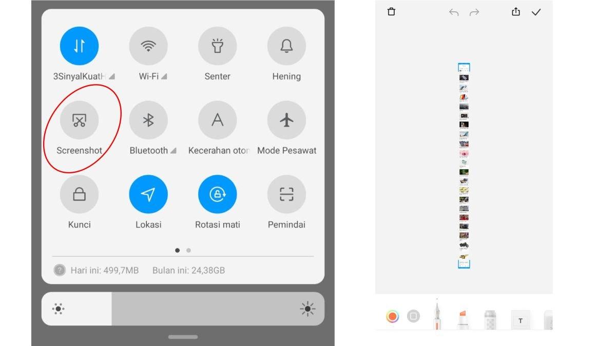 Ilustrasi screenshot panjang di HP Xiaomi