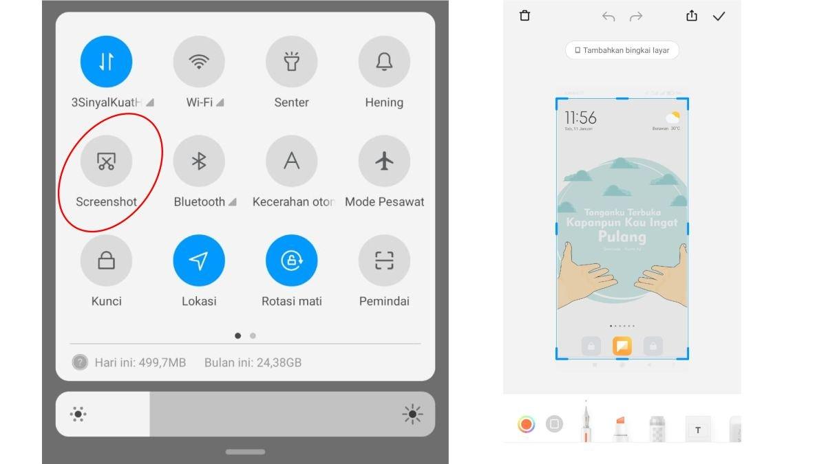 Ilustrasi screenshot bagian tertentu di HP Xiaomi