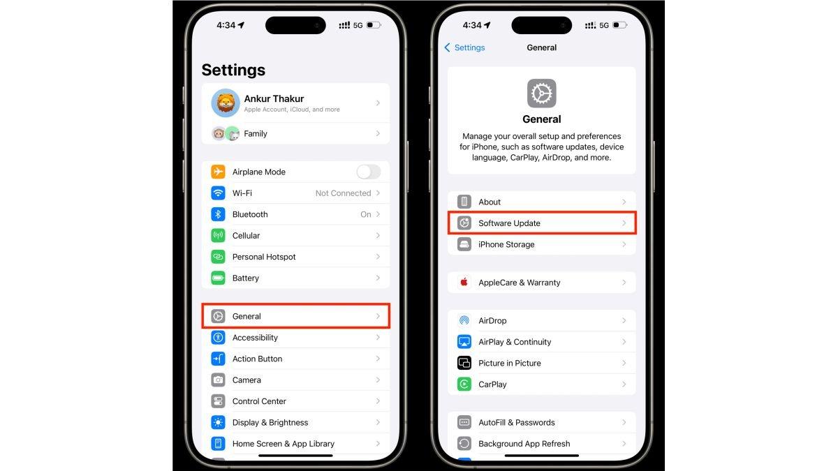 Ilustrasi tampilan opsi Software Update di iPhone