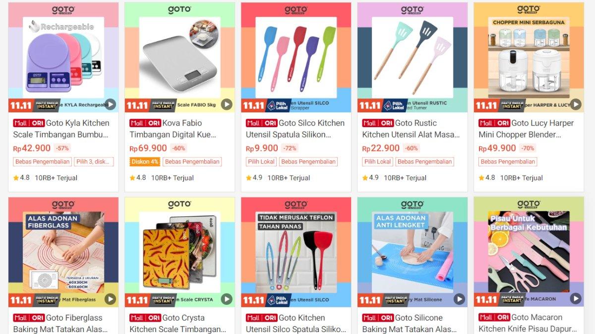 Ilustrasi berbagai produk peralatan dapur dari GOTO Living dengan harga terjangkau.