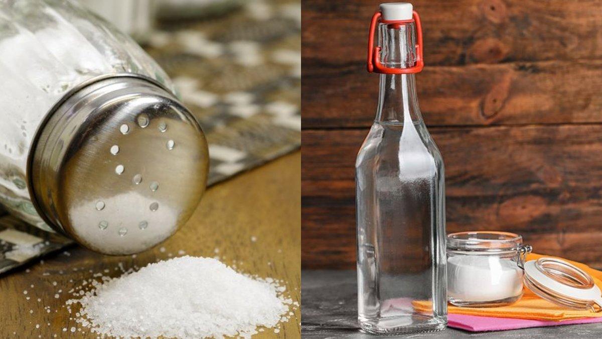 Ilustrasi cuka dan baking soda untuk mengatasi masalah mesin cuci kotor.