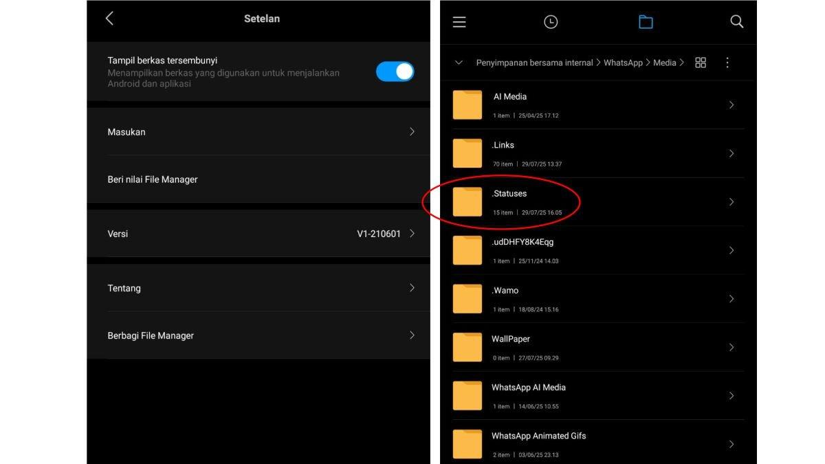 Ilustrasi download status WA lewat file manager