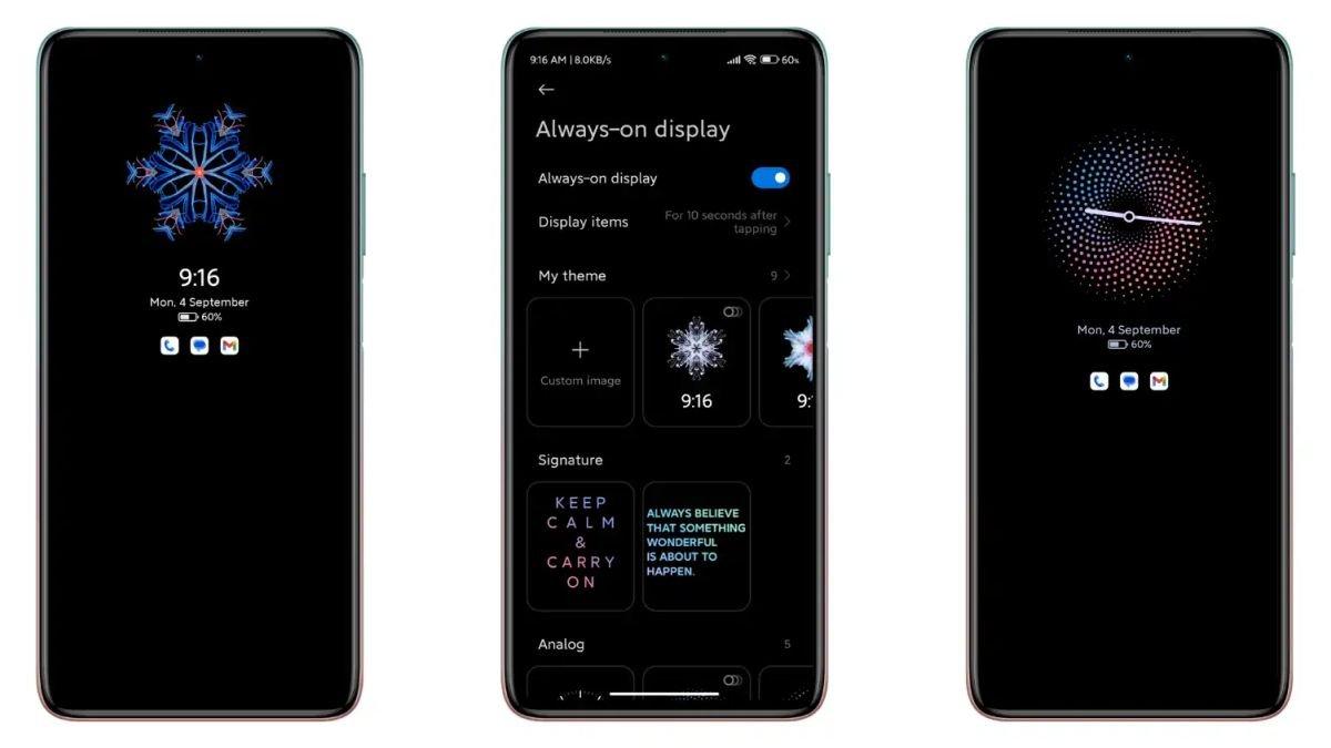 Ilustrasi tampilan fitur Always on Display atau AOD di layar HP Xiaomi