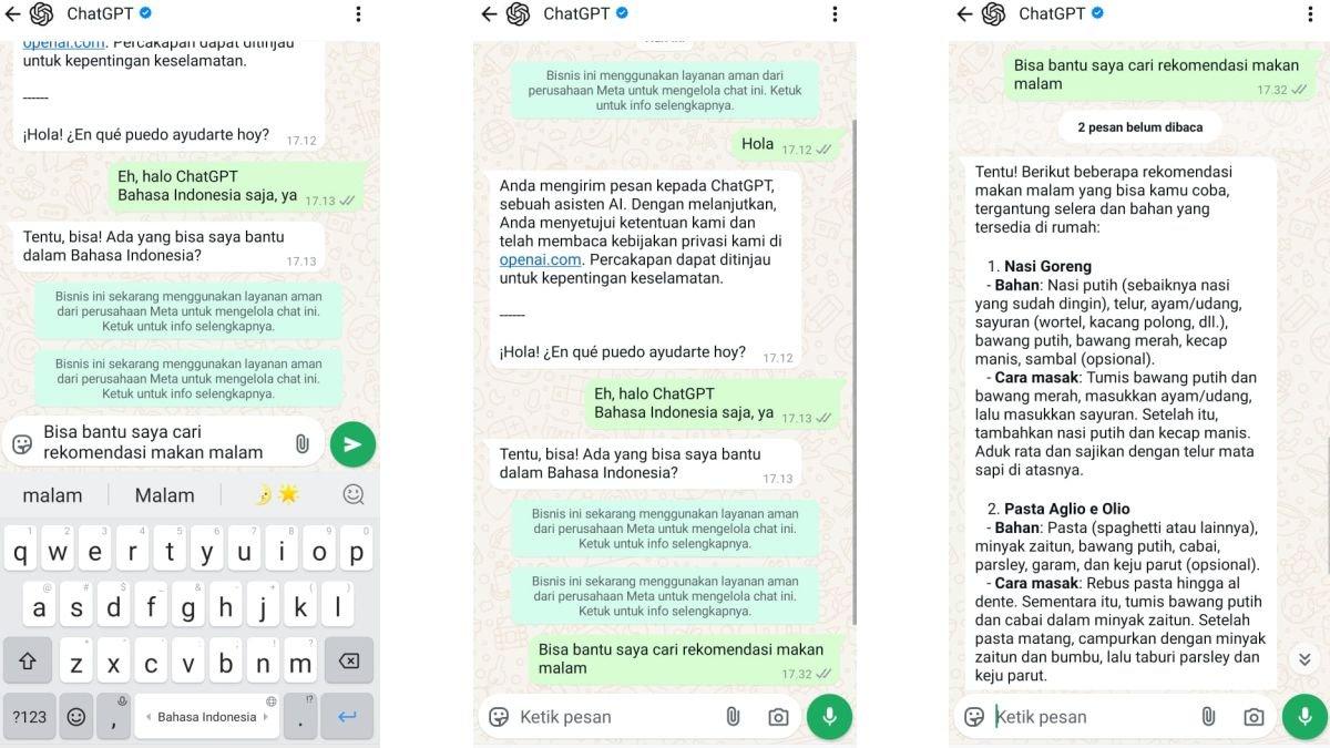 Ilustrasi cara pakai ChatGPT di WhatsApp