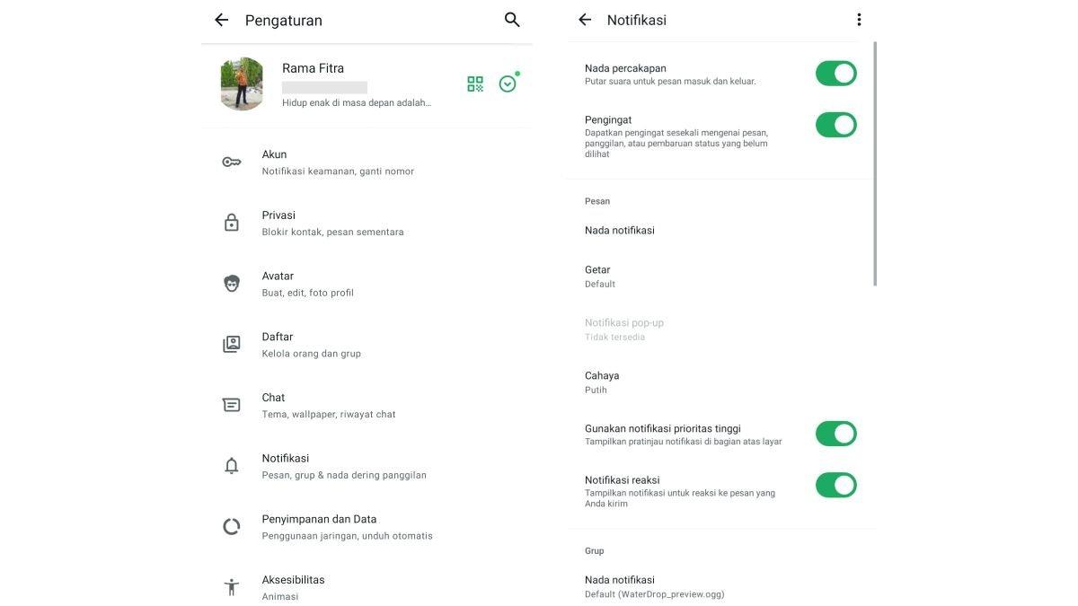 Ilustrasi memeriksa pengaturan notifikasi di aplikasi WhatsApp