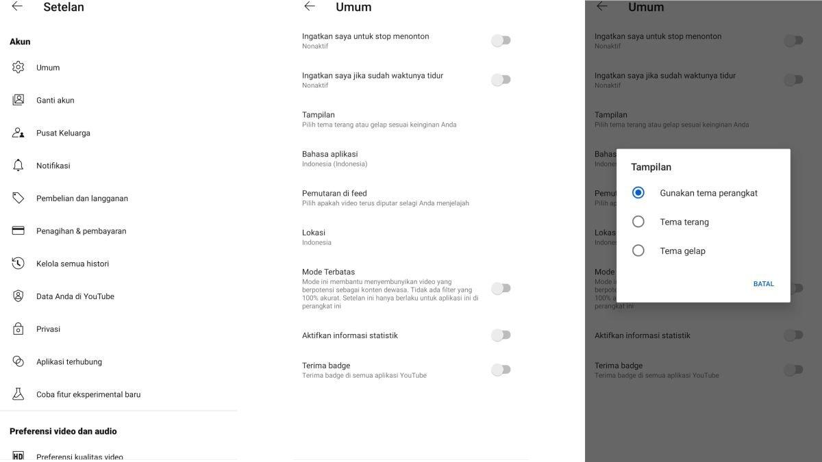 Ilustrasi mengaktifkan mode gelap YouTube di HP Android
