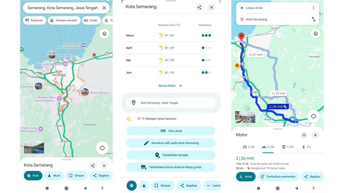 Ilustrasi mengecek kondisi cuaca lokasi tujuan di Google Maps