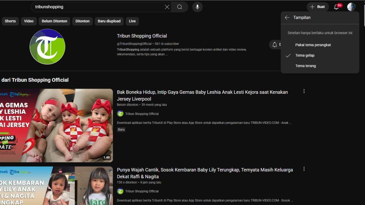 Ilustrasi mode gelap YouTube versi website