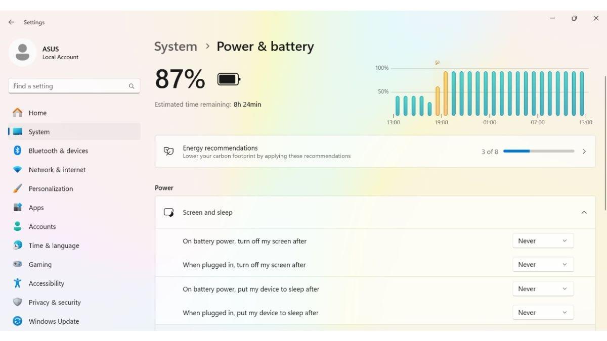Tampilan jendela pengaturan daya di laptop dengan sistem operasi Windows