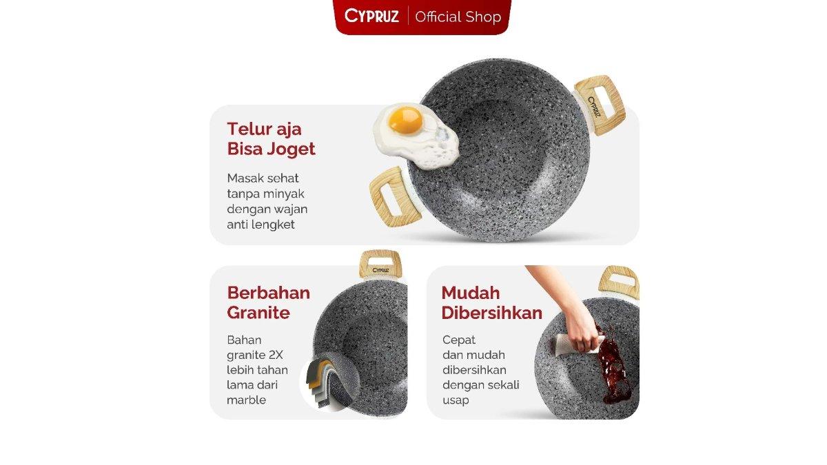 Ilustrasi penggunaan CYPRUZ White Granite Wok Pan.