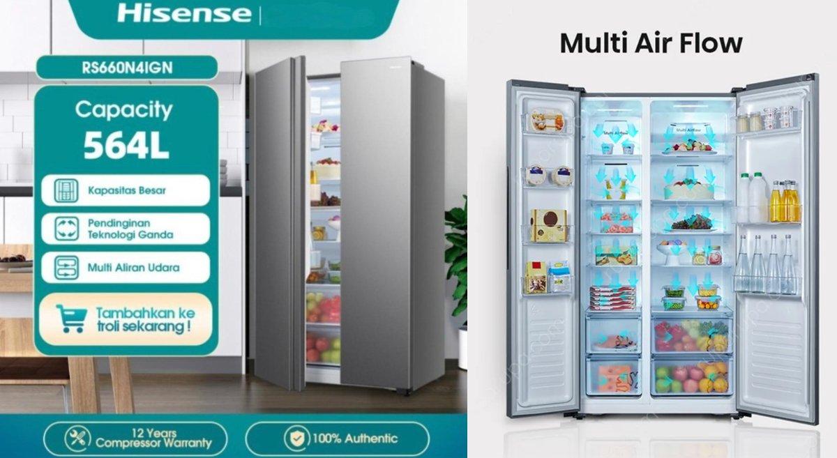 Ilustrasi penggunaan Hisense 564L Kulkas Side by Side RS660N4IGN.