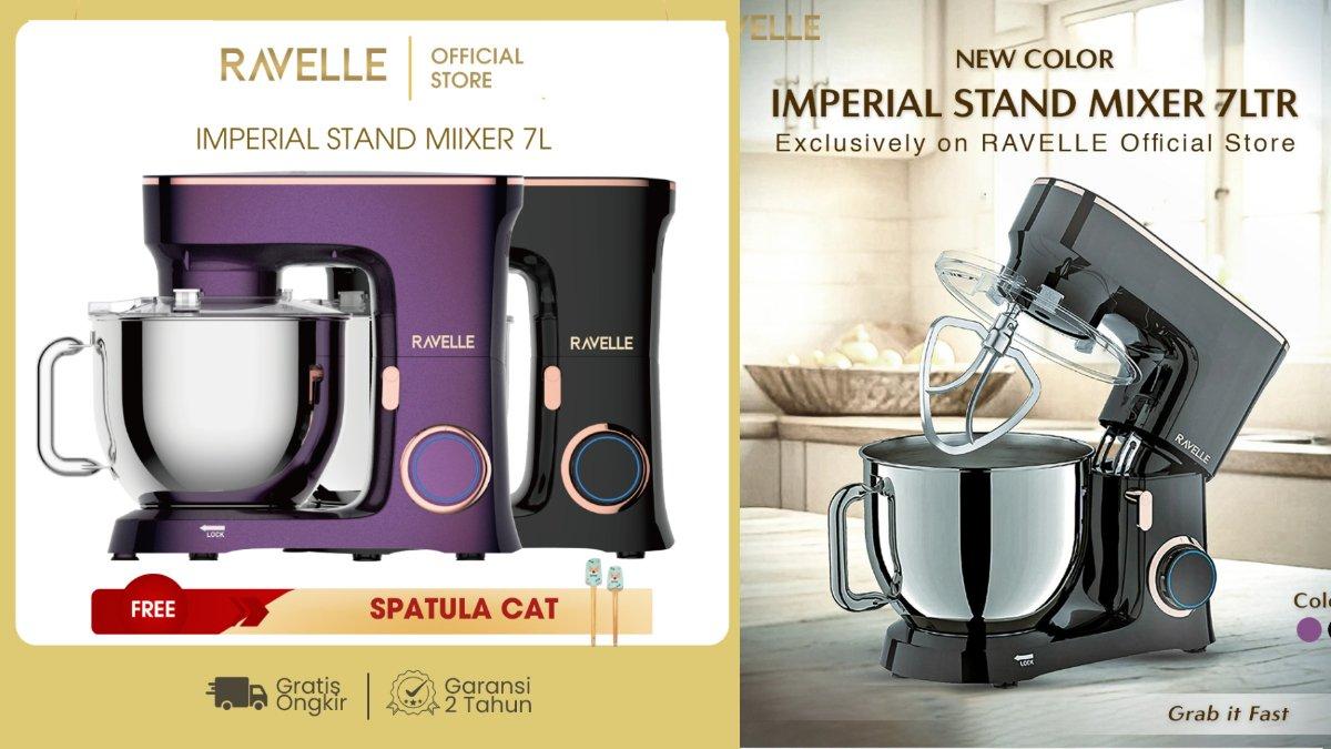 Ilustrasi penggunaan RAVELLE Premium Stand Mixer 7L.