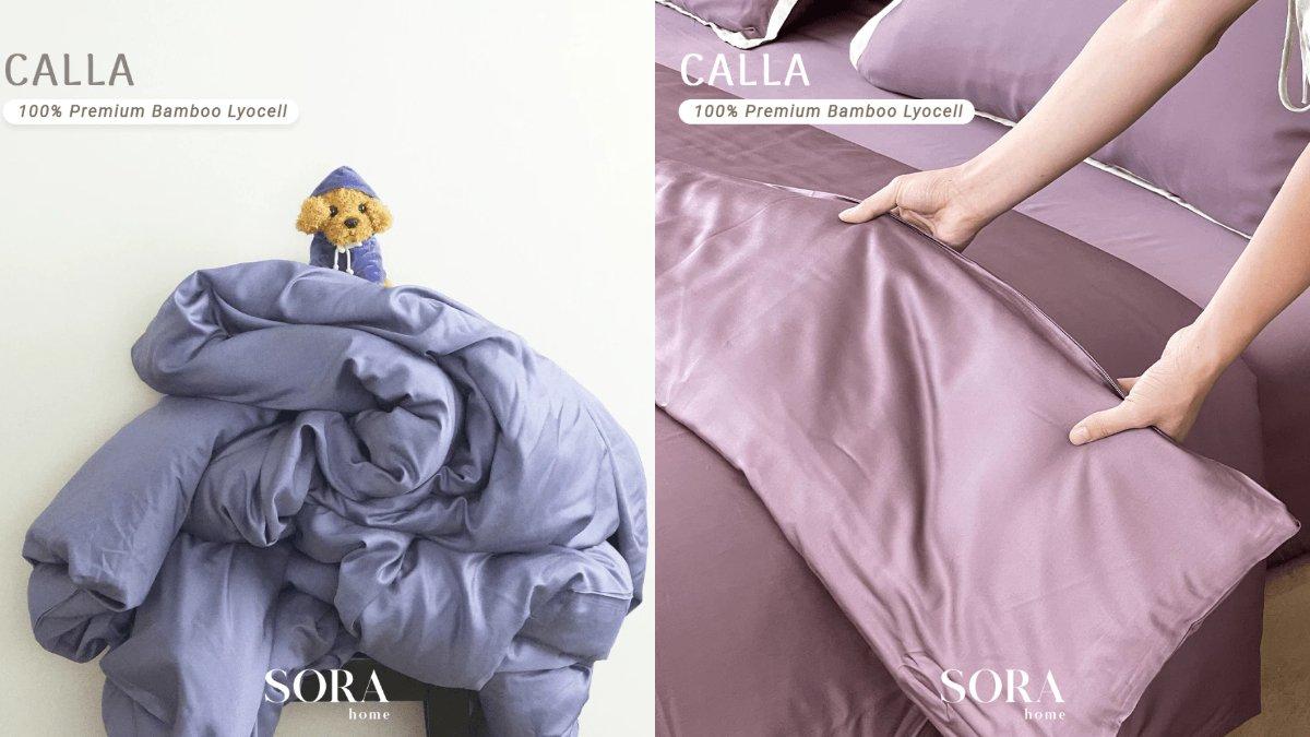 Ilustrasi penggunaan SORA Calla Quilt Cover.
