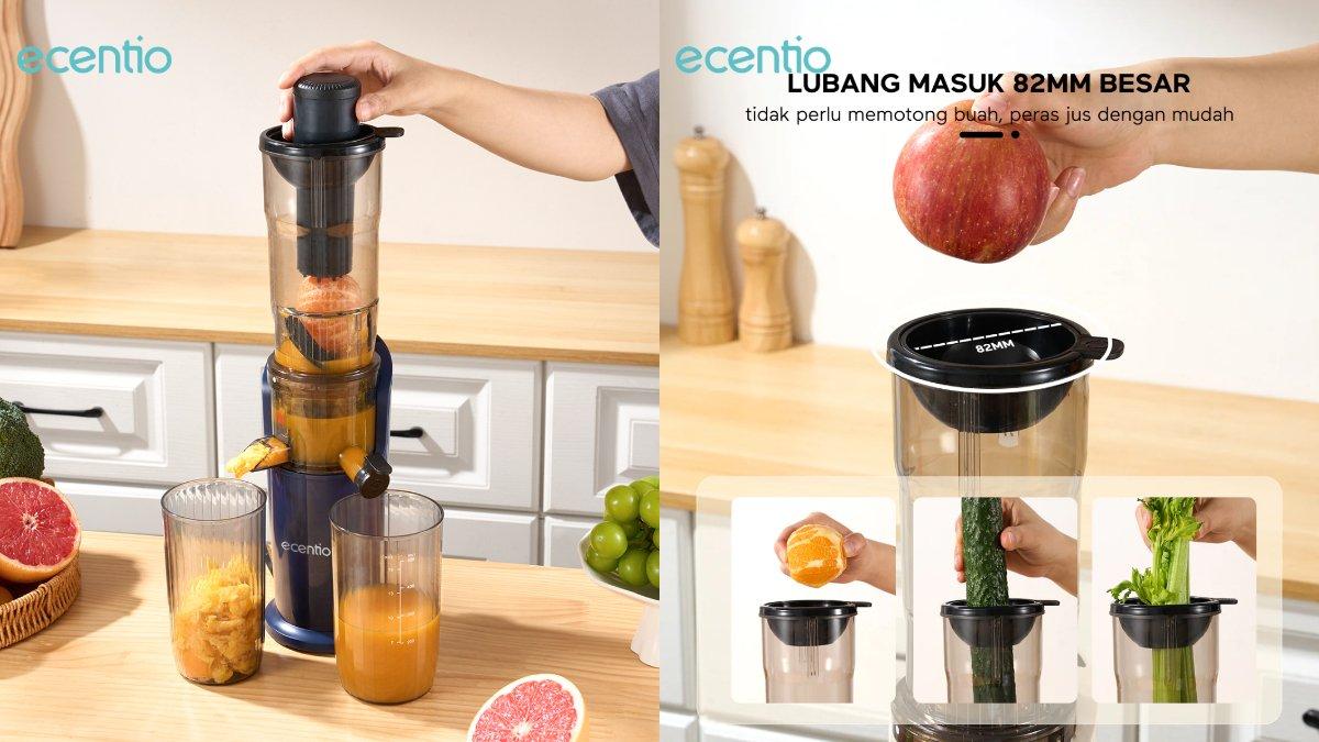 Ilustrasi penggunaan ecentio Slow Juicer Extra Big Mouth 82mm.