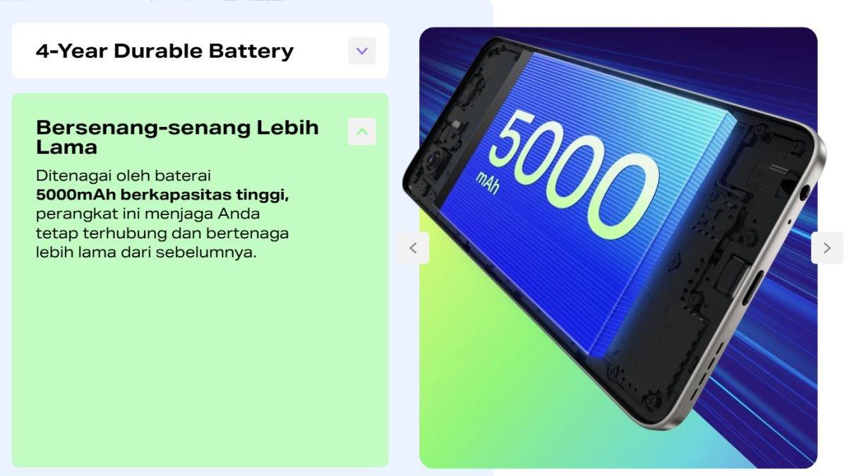 Ilustrasi baterai jumbo 5000 mAh di Infinix HOT 50 4G