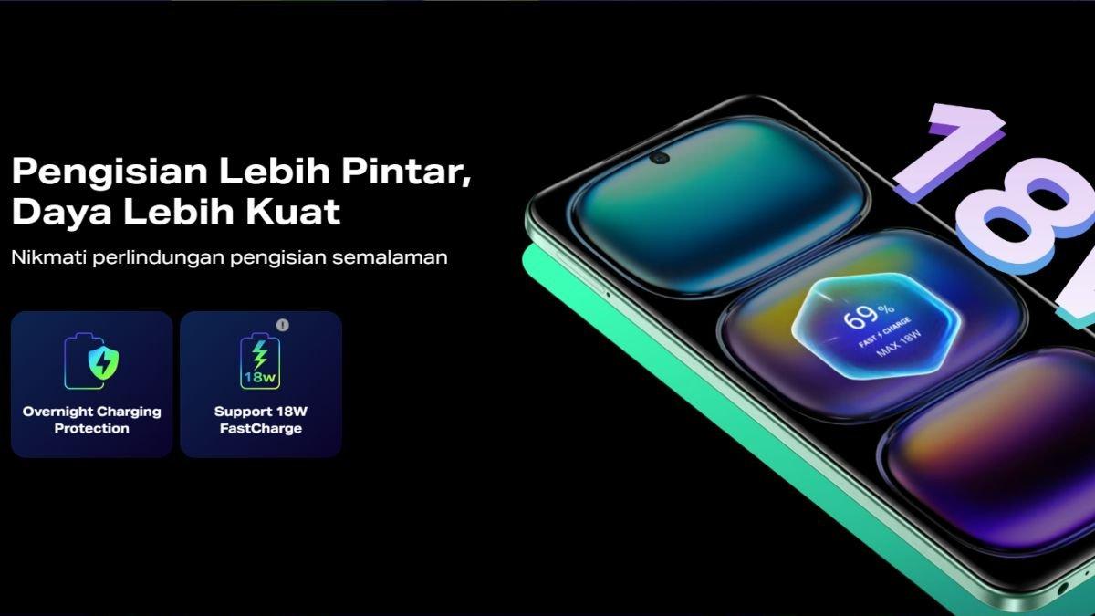 Infinix HOT 50 5G punya baterai 5000 mAh yang didukung fitur fast charging 18 watt