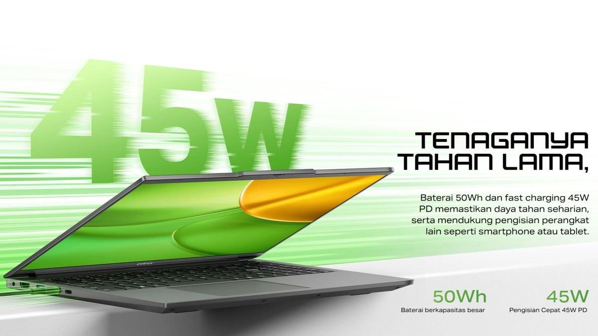 Infinix XBOOK B15 hadir berbekal keyboard Full-size dengan fitur backlit, serta baterai yang didukung fast charging 45 watt